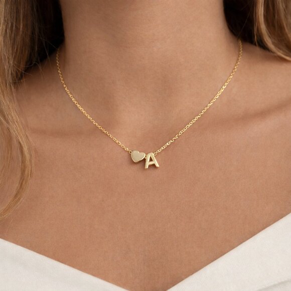 Jewelry - NEW 14K Gold Plated Gold Heart Initial Necklace Letter A Simple Cute 🎉 Host Pick